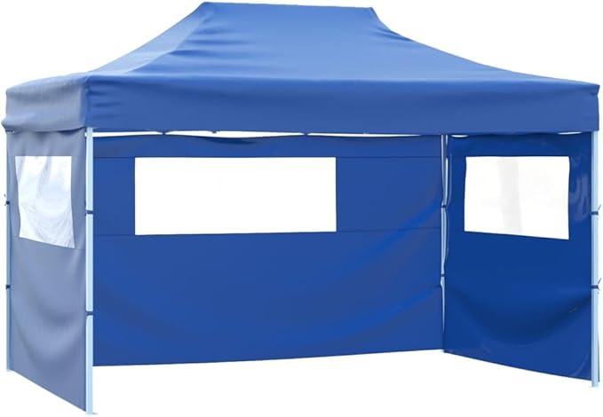 Pavillon Zelt Faltzelt mit 3 Seitenteilen 3x4,5 m Blau, Partyzelt Gartenpavillon Stabil, Gartenzelt für Strand Hochzeit Camping