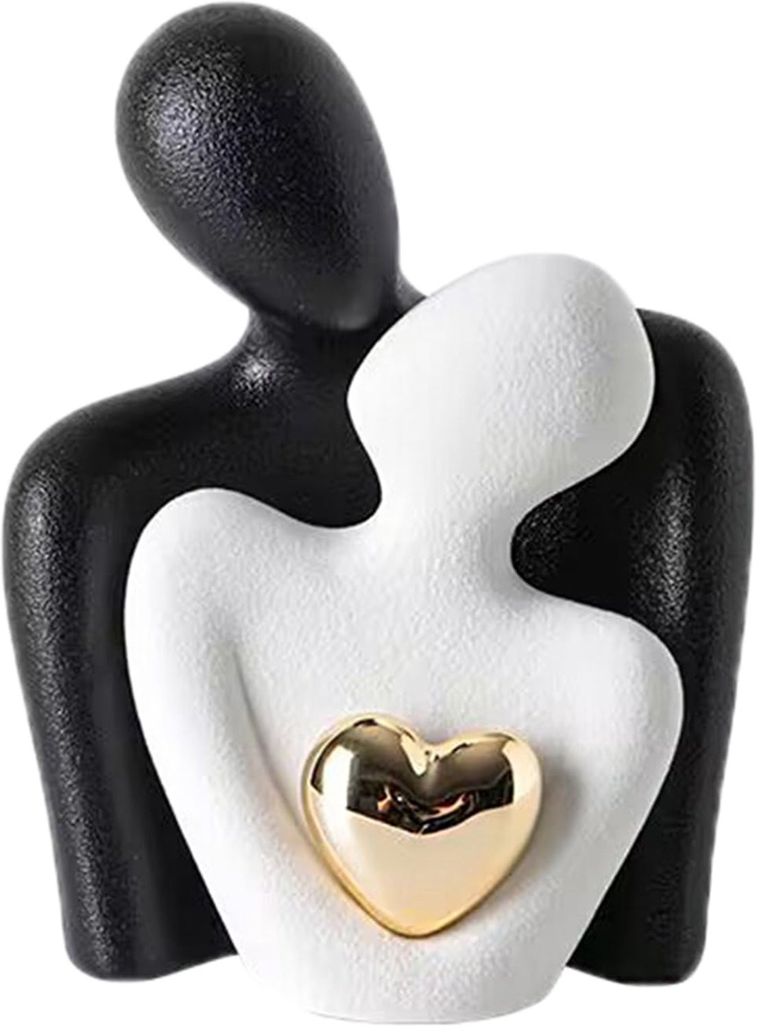 Moderne abstracte keramische koppelsculptuur met gouden hart voor decoratie in de woonkamer of slaapkamer