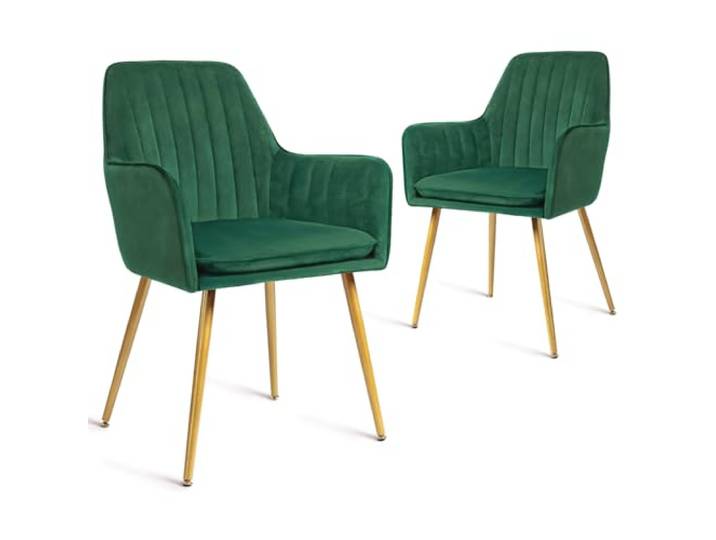 CangLong 2er Set Esszimmerstühle Moderner Sessel mit Armlehne für Küche, Esszimmer & Wohnzimmer, Samt Gold Beine Küchenstuhl, Grün