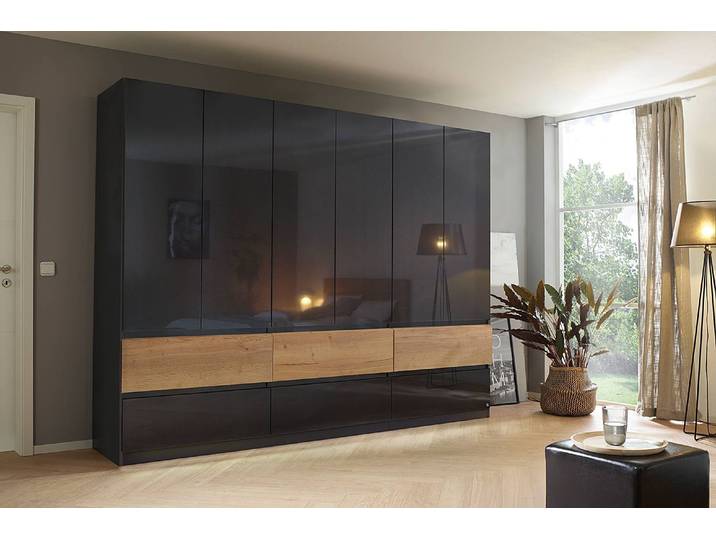 Drehtürenschrank Winnipeg 271cm ohne Beleuchtung Grau/Hochglanz Grau