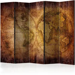 Paravent World on old map II Braun/Cognac