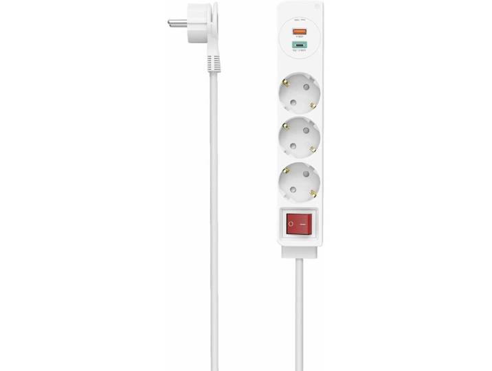 Hama 00223185, 1,4 m, Drinnen, Abgewinkelt, 1,5 mm², Weiß, 3 AC-Ausgänge
