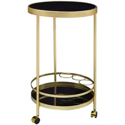 SERVIERWAGEN – Gold, Ø 45 cm, Schwarzglas, 2 Ebenen, auf Rollen