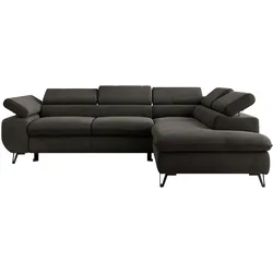 ECKSOFA PABLO L Dunkelgrau Velvet - Rechts Seite mit T25 Topper