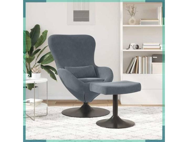 Chaise œuf avec pouf - 42002745 - Velours gris foncé - Base pivotante 360° - Pouf incurvé