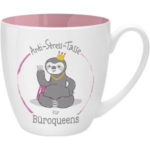 Gruss&Co Kaffeebecher Anti-Stress-Tasse Büroqueen, Porzellan, rosa, 450ml