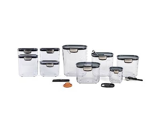 ProKeeper + Luftdichtes Frischhaltedosen-Set - Transparentes Kunststoff-Mehl und Zuckerdosen-Set mit magnetischem Zubehör für die Organisation der Küche (Grau, 13-teilig)