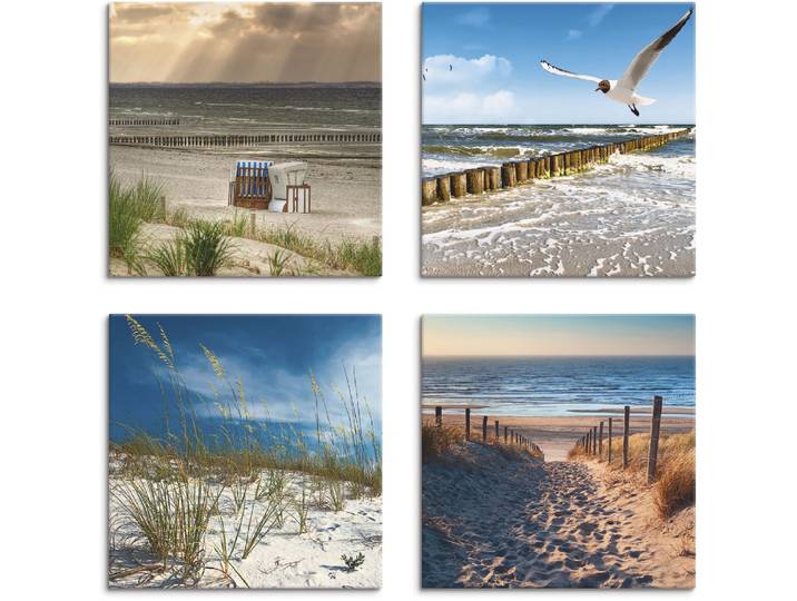 Leinwandbild ARTLAND Einsamer Strand Ostsee Sanddüne Gräser , beige (farbe bild(er): naturfarben), B:40cm H:40cm, Leinwand, MDF, Bilder, Leinwandbild, 4er Set, verschiedene Grössen