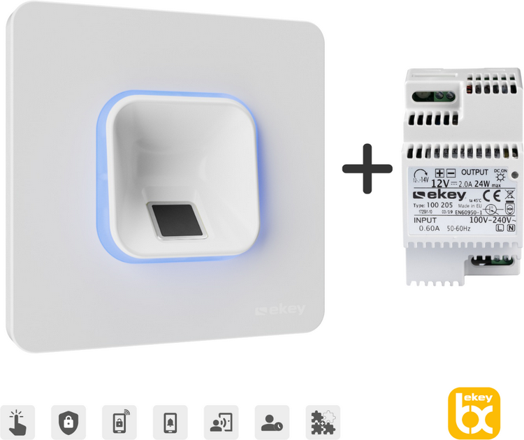 ekey xLine Fingerprintset für Unterputzmontage, Kunststoffrahmen in Weiß inkl. Netzteil - AKTION so lange Vorrat reicht, Zwischenverkauf vorbehalten