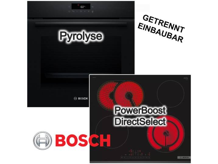 BOSCH Backofen-Set Pyrolyse 3DHeißluft Schnellaufheizung + Glaskeramikkochfeld PowerBoost, mit Nein