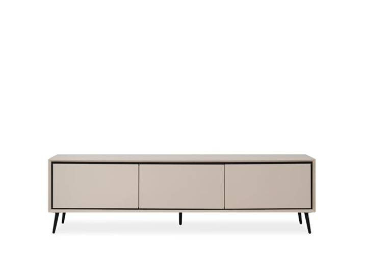 Newroom TV Schrank Sandgrau Schwarz TV Lowboard grifflos Wohnzimmer 3 Klappen, konische Holzbeine, TV Board, Fernsehtisch, TV Kommode, Sideboard, für Schlafzimmer