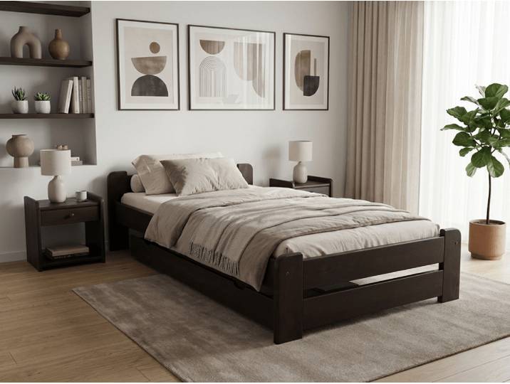 Bett Emily 90 x 200 cm, Nussbaum Matratze: Matratze Sommera 18 cm, Lattenrost: Mit Lattenrost
