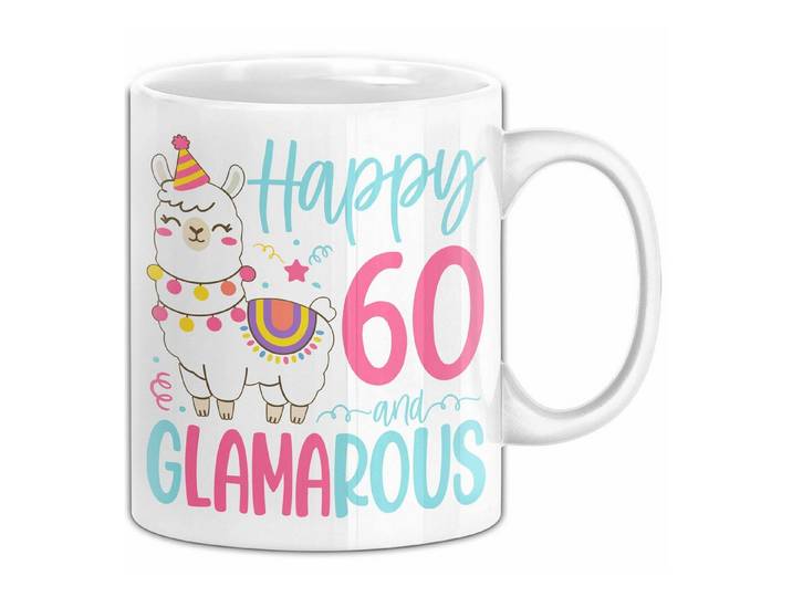Trendation Tasse 60er Geburtstag Tasse Geschenk Happy 60 And Glamarous Llama Alpaka L