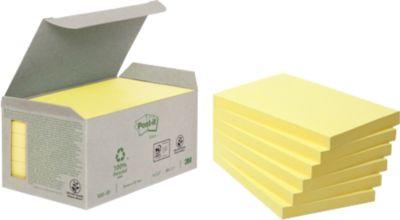 Post-it® Haftnotizen, Recycling-Papier, 127 mm x 76 mm, 6 x 100 Blatt, gelb