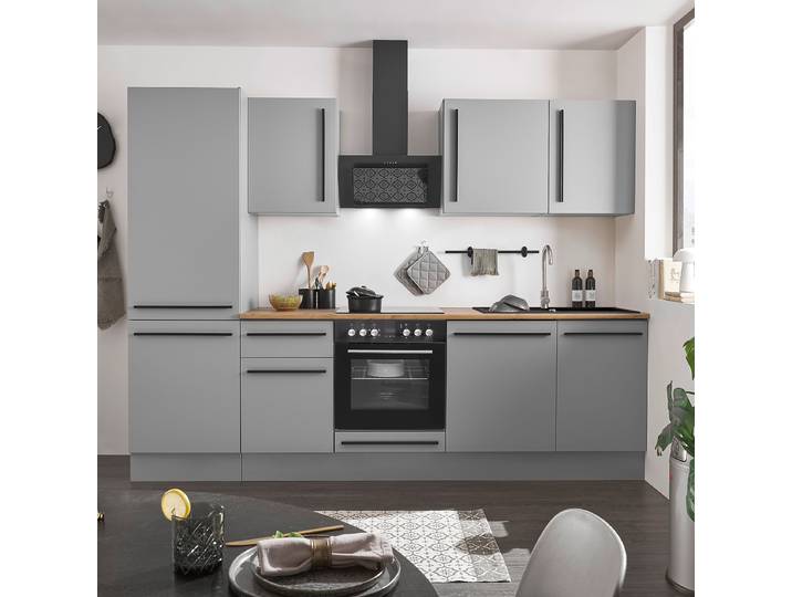 Küchenzeile 280cm Grau/Matt Grau Elektrogeräte Premium