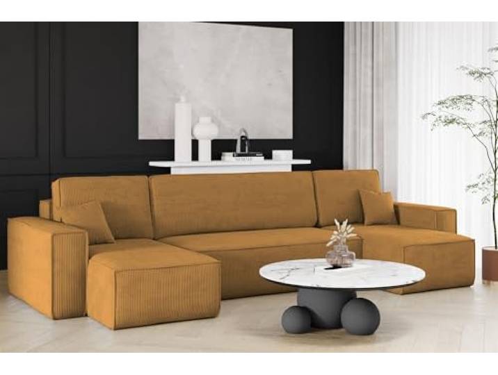 Fun Möbel Wohnlandschaft Schlafsofa Sofa Maris in Stoff Poso (Senfgelb)