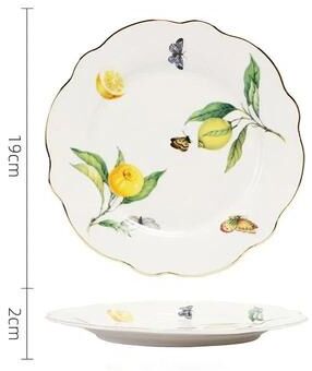 Uplifted Finds European Style Lemon Pattern Ceramic Dining Set Elegant Dinner, Steak & Dessert Plates 7.5 In Plate