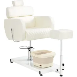 BarberPub Pediküre Stuhl mit Fußbadewanne & Pediküre Hocker, Friseurstuhl Höhenverstellbar & Kippbar, Rückenlehne & Kopfstütze Ausziehbar, Fußpflegestuhl für Nagelstudio F0380 (Weiß)