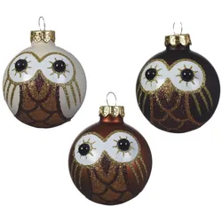 Christmas Decorations 1 Eule Glas 6cm beige kupfer braun Christbaumschmuck Weihnachtskugeln Waldtiere