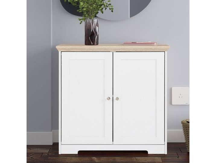 Commode Dastah 82cm Blanc/Marron/Blanc/Imitation chêne de Sonoma