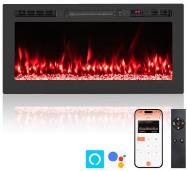 Lirago Smart WiFi Electric Fireplace Wall Mounted & Recessed 750W/1500W Heater-36 Inch