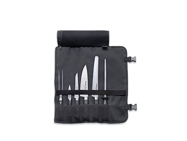 F. DICK ActiveCut Messer-Set 6-teilig inkl. Rolltasche (Küchenmesser / Officemesser inkl. Wetzstahl + Fleischgabel, Tasche aus Kunstfaser-Material abwaschbar) 89067000, Schwarz