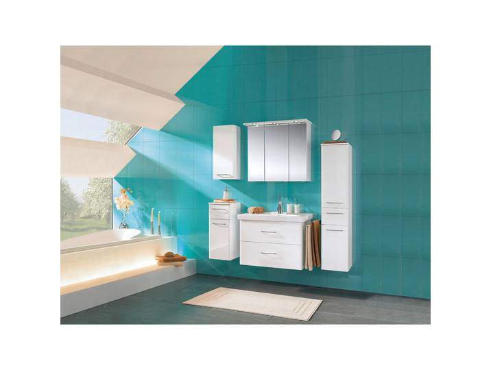 Xora Waschtischkombi, Weiss Hochglanz, Keramik, 1 Schublade(n) Schubladen, 82 cm, hängend, Badezimmer, Waschbecken & Armaturen, Waschtische