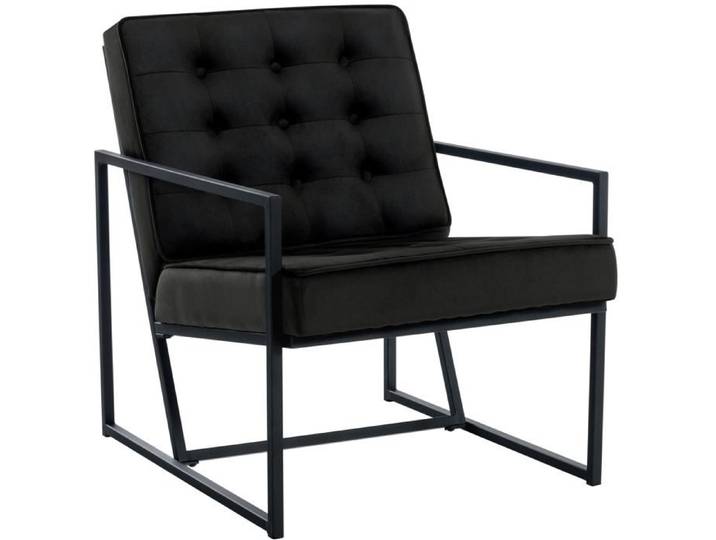 Fauteuil lounge en velours noir et cadre metallique capitonne design minimaliste FAL10545