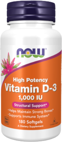 Now Vitamin D-3 1000IU Saúde Óssea e Sistema Imunitário 180caps
