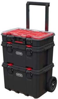 Keter Stack-n-Roll 3 Pc Mobile Tool Storage and Organization, Durable Resin Modular Toolbox System