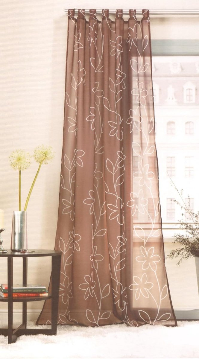 Transparant Vitrage Gordijn met Bloemenprint en Lusophanging B: 140 cm, H: 245 cm