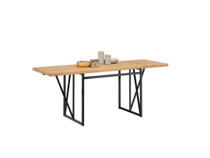 SoBuy Ausziehbarer Tisch mit Klappflügeln Fwt113-N, Naturfarben, Holz, Metall, Rechteckig,Rechteckig, X-Form, 200x76x65 cm, Esszimmer, Barmöbel, Bartisch
