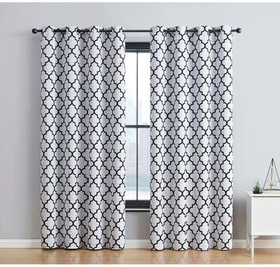 HLC.me Lattice Geometric Blackout Thermal Privacy Room Darkening Grommet Window Drapes Curtain Panels - Set of 2