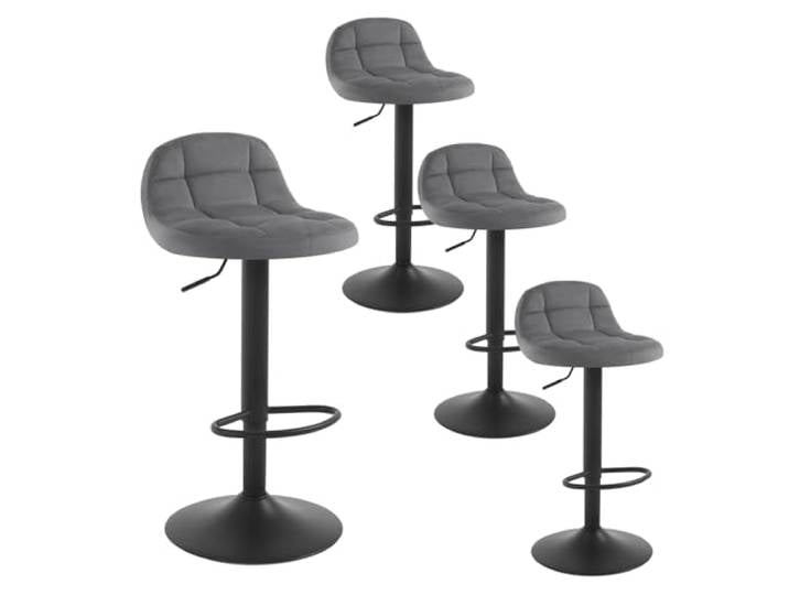 WOLTU Barhocker 4er Set, mit Rückenlehne, Samt, Dunkelgrau Barstuhl mit Fußstütze, höhenverstellbar (60-82cm), 360° Drehstuhl, für Küche, Bar Metall