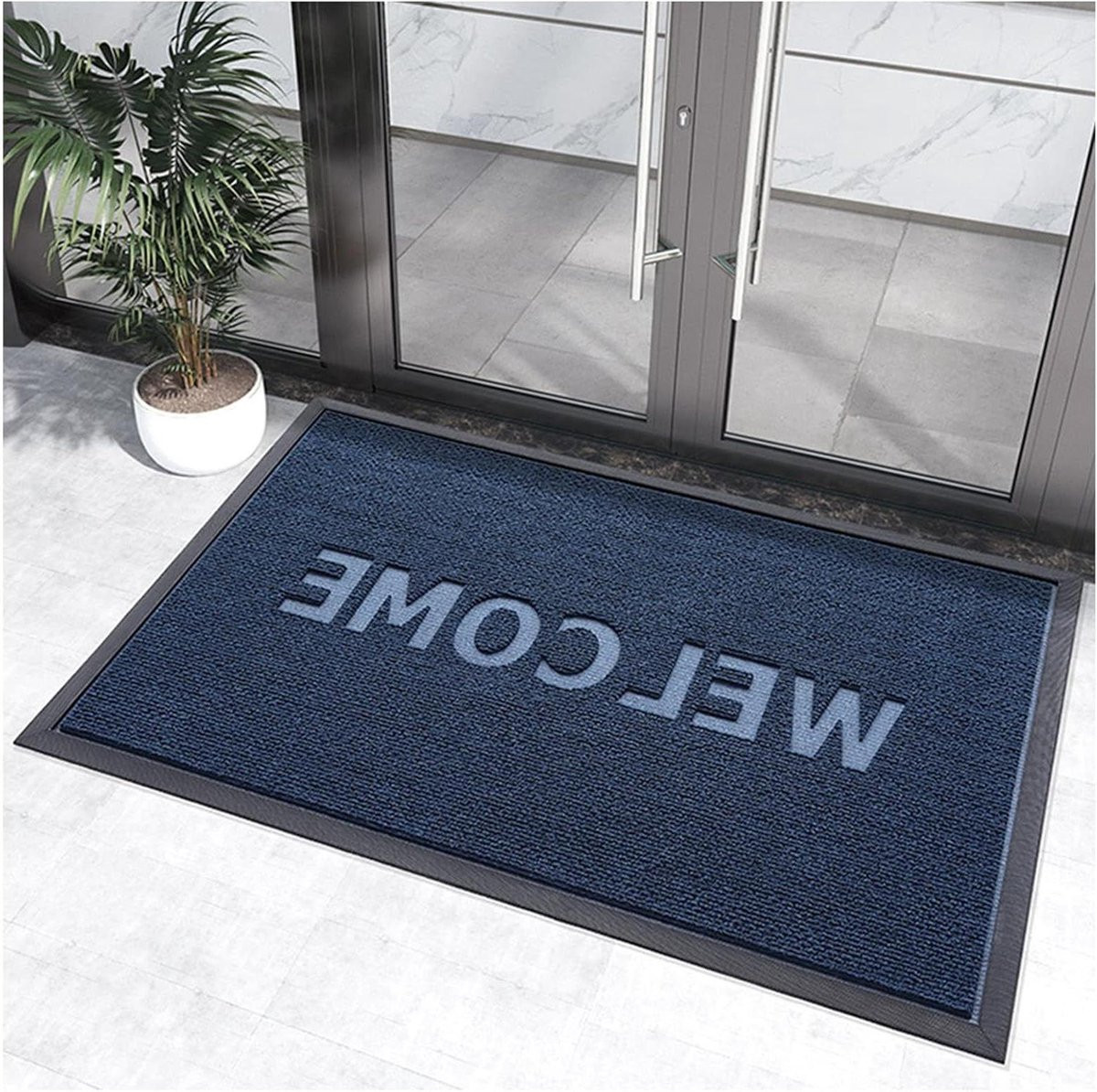 Blauwe Welkom Mat - Waterabsorberend Voordeur Tapijt - 45 x 75 cm
