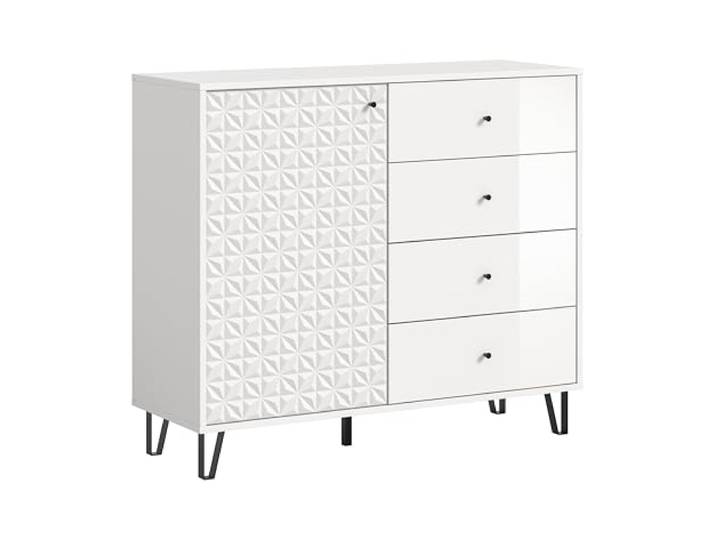 xonox.home – Highboard Prisma 110x96x40 cm in Weiß mit markanter 3D-Front – Moderne Stauraumkommode für Wohn- und Schlafzimmer, bietet viel Platz – elegant, praktisch & pflegeleicht