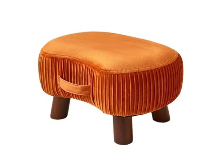 DANNMPX Sitzhocker Wohnzimmer Gemütlicher Fußhocker, Weicher, Kurzer Plüsch, Gepolstert, Tragbarer Griff Zusätzliche Sitzplätze(Orange)