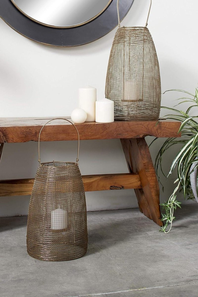 Lantaarn Decoratieve Lamp Sfeerverlichting Buiten met Handvat Medium Goud