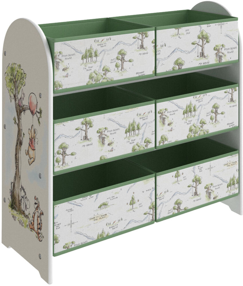 Disney Classic Winnie The Pooh Nursery Storage Unit With 6 Fabric Cube Boxes – 3 Tier Baby Toy Organiser For Children, Officially Licensed Bedroom Pla White 60cm H X 63.5cm W X 25cm D
