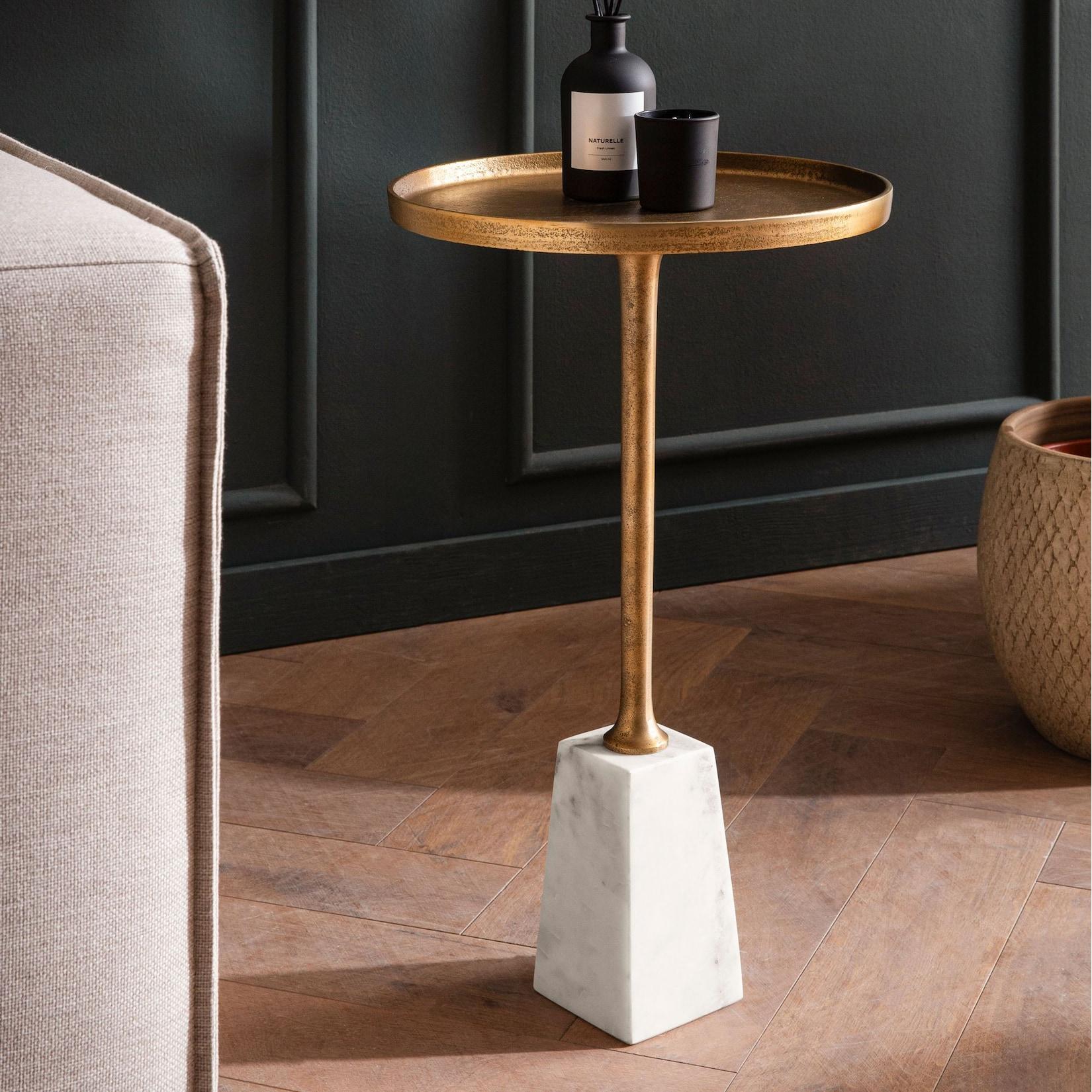 Beistelltisch FineBuy Echter Marmor Ø 34 cm Anstelltisch Wohnzimmertisch Rund