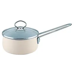 Riess Nouvelle Stielkasserolle mit Glasdeckel Ø16cm 1 Liter Creme Emaille Avorio...