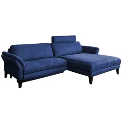 KAWOLA Sofa MALTA Ecksofa Stoff blau mit motorischer Relaxfunktion und Kopfstütze Recamiere rechts