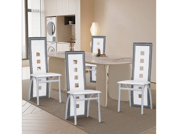 Lots de 4 Chaise de Salle à manger PIPIPOXER Ergonomique à Dossier Haut Chaise pour Salon Bureau Balcon 42 5x42x101cm Blanc