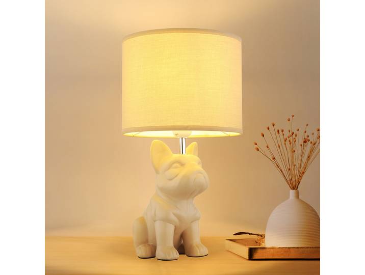 Tischleuchte Dogo Ø 22cm Beige/Beige Flachgewebe E27