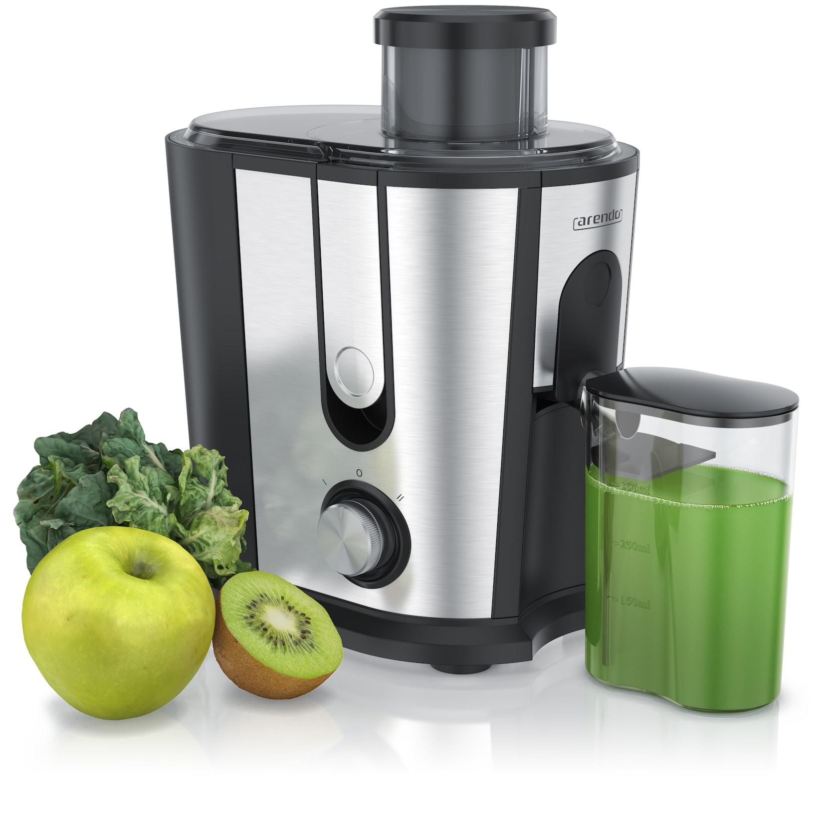 Arendo Zentrifugenentsafter aus Edelstahl für Obst und Gemüse, 600 W, 2 Geschwindigkeiten, 65-mm-Einfüllöffnung und Tropfstopp