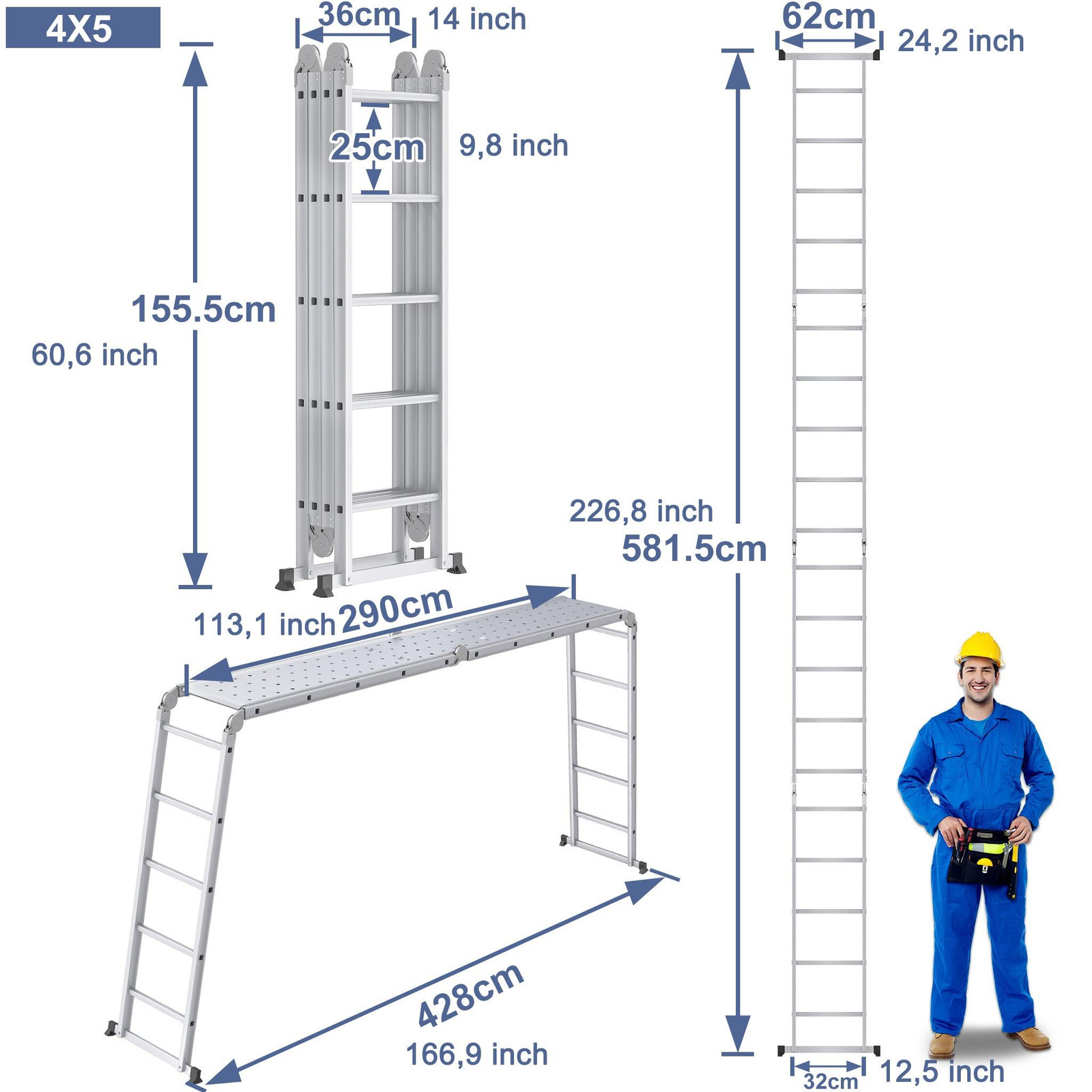 Selius 6-in-1 Multifunctionele Keukentrap en Vouwladder als Werkplatform