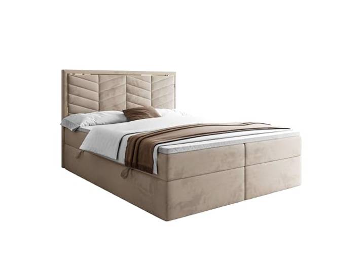 Lookway Boxspringbett Aurora mit Bettkasten & Topper Modernes Stauraumbett mit Taschenfederkernmatratze & elegantem Kopfteil für erholsamen Schlaf (Beige (Royal Velvet 170), 160x200)