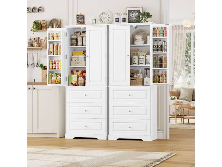 Getone Meuble de cuisine, armoire de rangement garde-manger avec Étagères Tiroir Portes, buffet cuisine Vaisselier pour Cuisine Salon Chambre Étagères Réglables , 60x40x150 cm