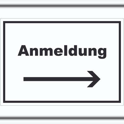 HB-Druck Anmeldung Aufkleber mit Text und Richtungspfeil rechts Aufnahme waagerecht A1 (594x841mm)