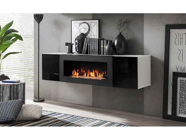Xlmoebel Wohnwand Designer Wandschrank mit Kamin aus Holz für modernes Wohnzimmer, (1-St), Made in Europa